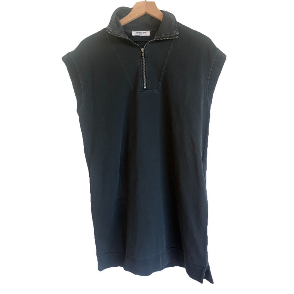Double Zero Women’s Black 100% Cotton Half Zip Sweatshirt Short Sleeve Dress M